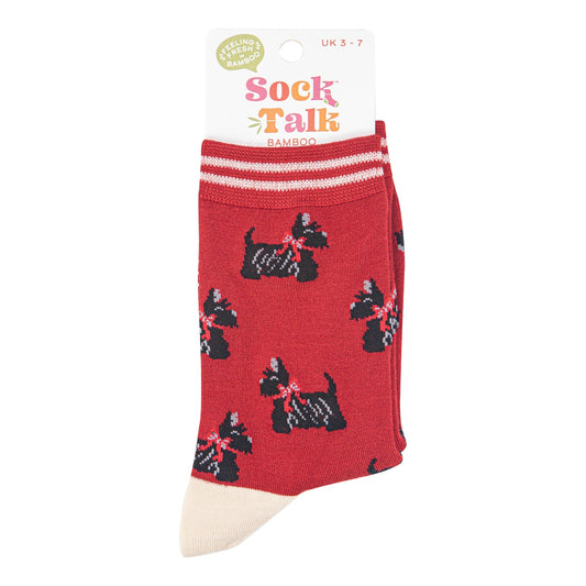 Women's Red Scottie Dog Bamboo Socks