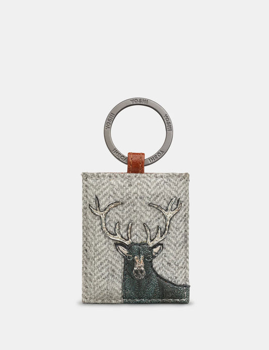 Yoshi Stag Tweed & Brown Leather Keyring