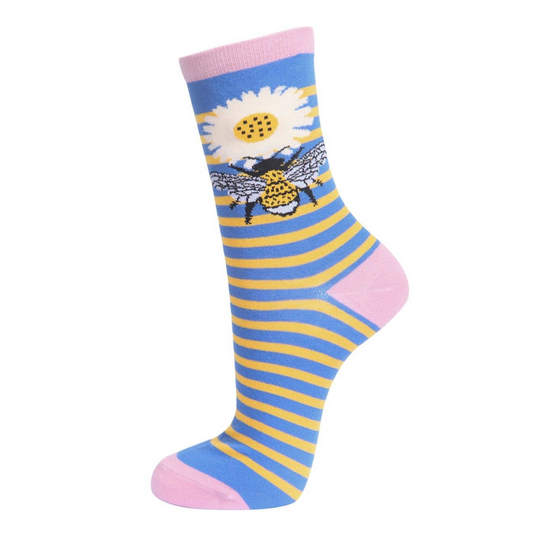 Women's Bumble Bee Striped Floral Bamboo Socks
