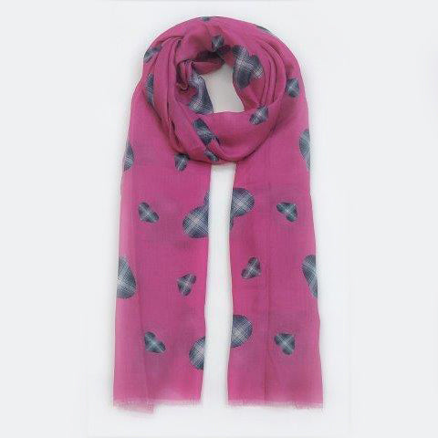 Tartan Heart Fuschia Cashmere Blended Scarf
