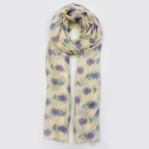 Thistles Cream Cashmere Blended Scarf