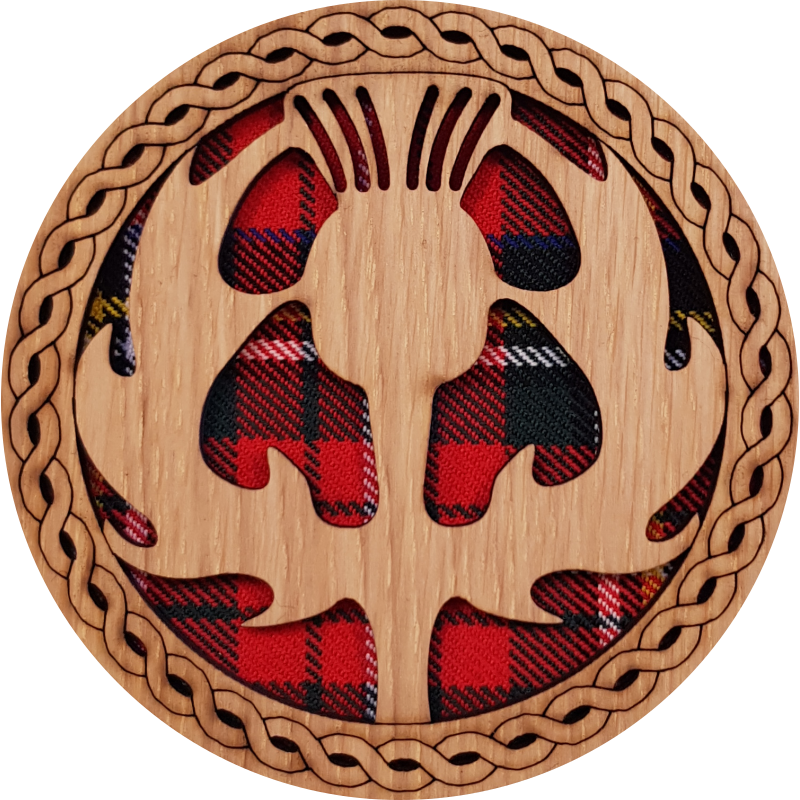 Thistle Wood & Tartan Round Coaster