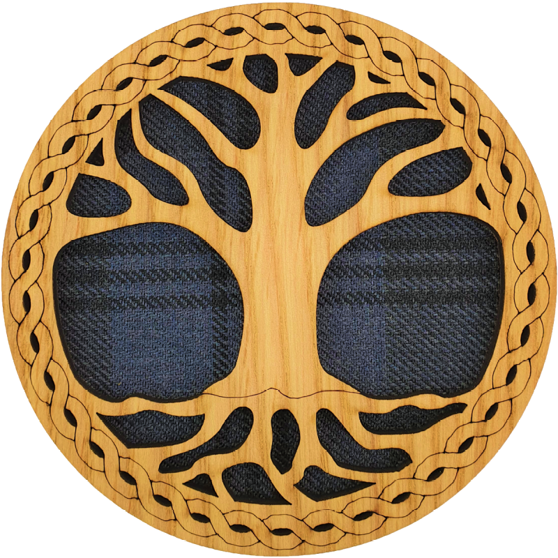 Tree Of Life Wood & Tartan Round Coaster