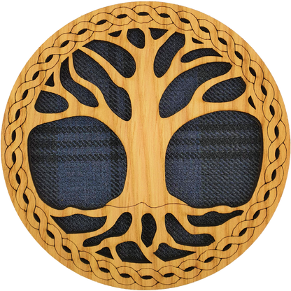 Tree Of Life Wood & Tartan Round Coaster