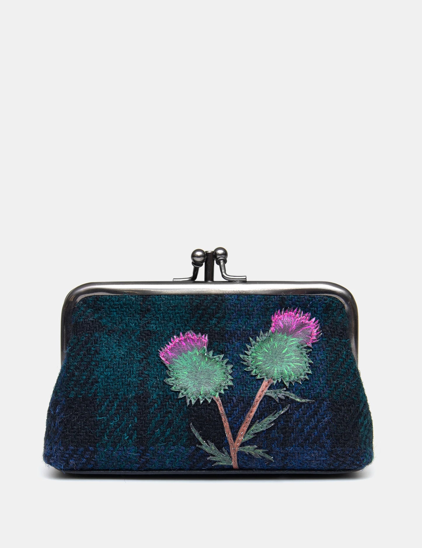 Highland Thistle Harris Tweed Leather Triple Frame Purse