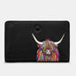 Highland Cow Black Zip Around Leather Purse