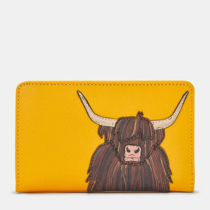 Highland Cow Yellow Zip Around Leather Purse