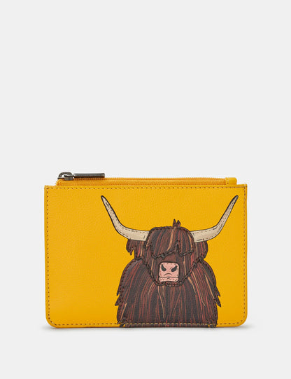 Highland Cow Yellow Zip Top Leather Purse