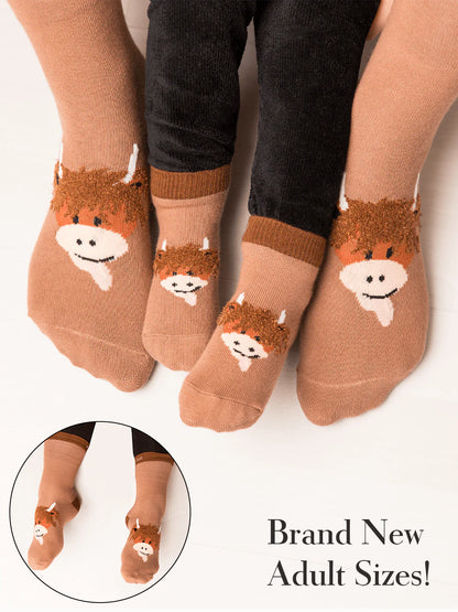 Adults Brown Hamish Cow Socks