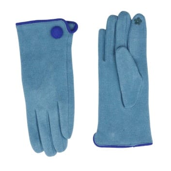 Gloves with Button Detail Blue