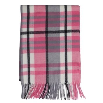 Pink Tartan Tassled Scarf