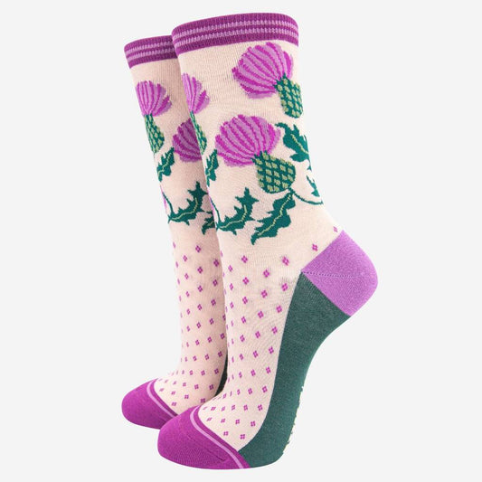 Women's Purple Thistle Bamboo Socks