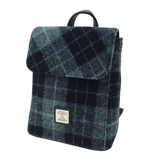 Harris Tweed 'Tummel' Mini Backpack in Grey/Black Tartan